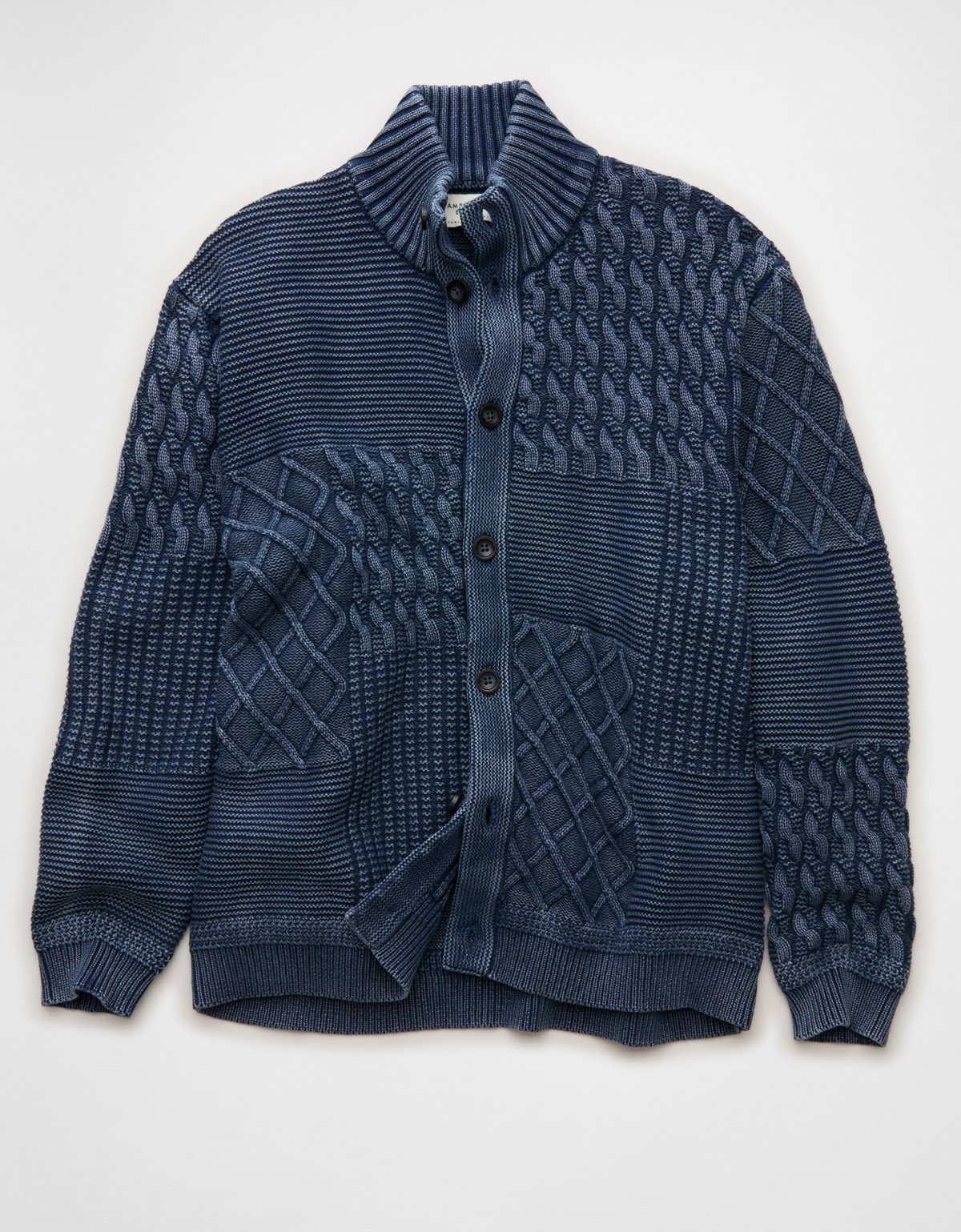 AE Button-Up Indigo Patchwork Sweater - image 3