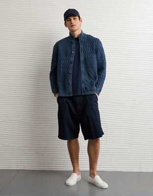 AE Button-Up Indigo Patchwork Sweater