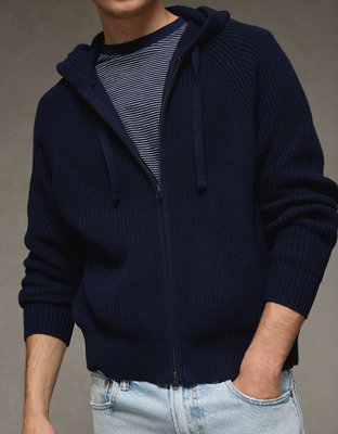 AE Zip-Up Shaker Stitch Sweater Hoodie | American Eagle