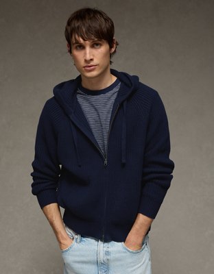 AE Zip-Up Shaker Stitch Sweater Hoodie | American Eagle