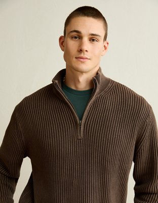 Мужской свитер American Eagle AE Quarter-Zip Fisherman, цвет: Коричневый — фото 8