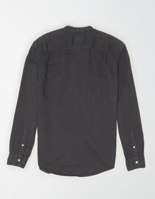 AE Band Collar Linen Button-Up Shirt