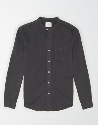 AE Linen Band Collar Button-Up Shirt