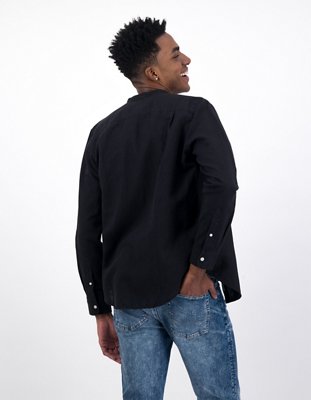 AE Band Collar Linen Button-Up Shirt