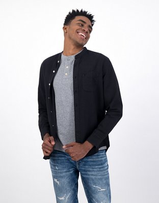 AE Band Collar Linen Button-Up Shirt