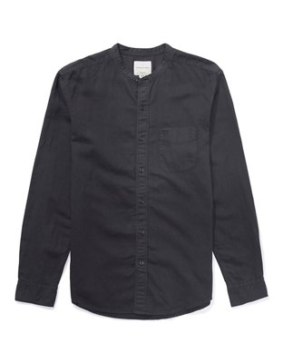 AE Camisa de lino con botones con cuello mao