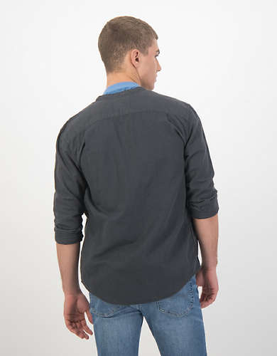 AE Band Collar Linen Button-Up Shirt