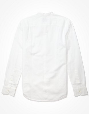 AE Band Collar Linen Button-Up Shirt
