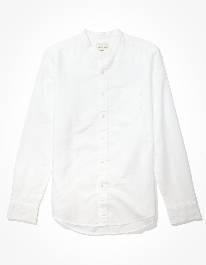 AE Linen Band Collar Button Up Shirt