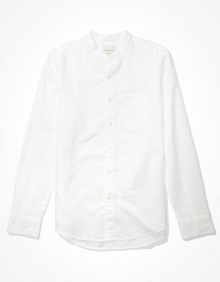 AE Camisa de lino con botones con cuello mao