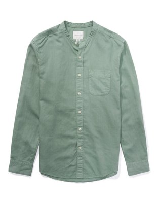 AE Camisa de lino con botones con cuello mao