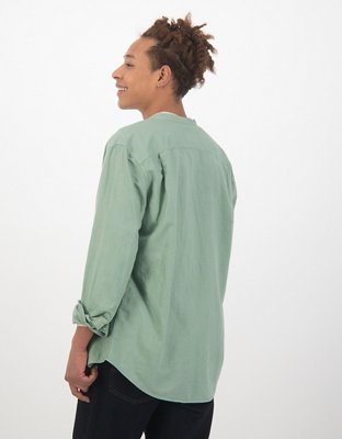 AE Band Collar Linen Button-Up Shirt