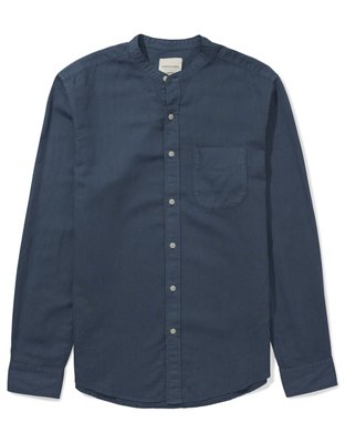AE Camisa de lino con botones con cuello mao