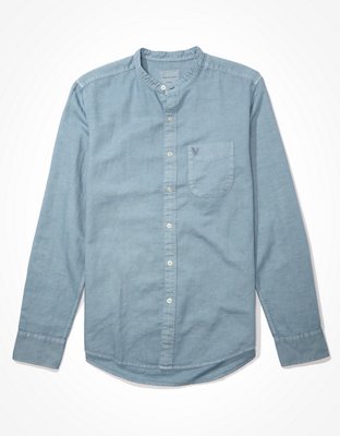 AE Linen Band Collar Button-Up Shirt