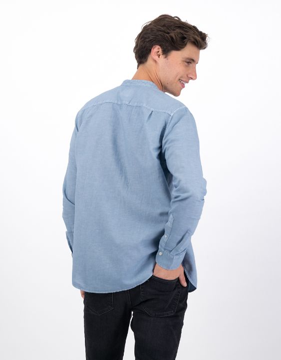 AE Band Collar Linen Button-Up Shirt