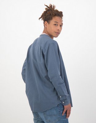 AE Band Collar Linen Button-Up Shirt