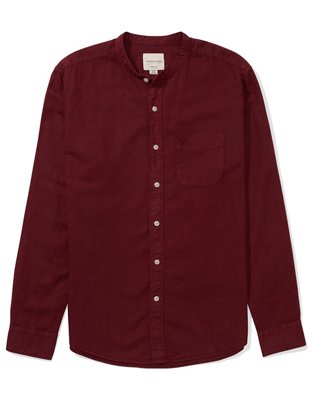 AE Camisa de lino con botones con cuello mao
