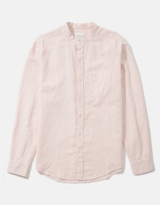 AE Band Collar Linen Button-Up Shirt