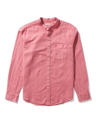 AE Camisa de lino con botones con cuello mao