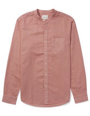 AE Camisa de lino con botones con cuello mao