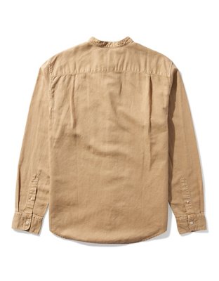 AE Band Collar Linen Button-Up Shirt