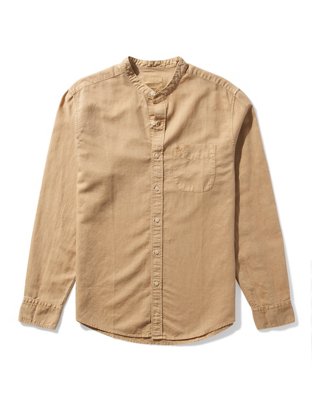 AE Band Collar Linen Button-Up Shirt