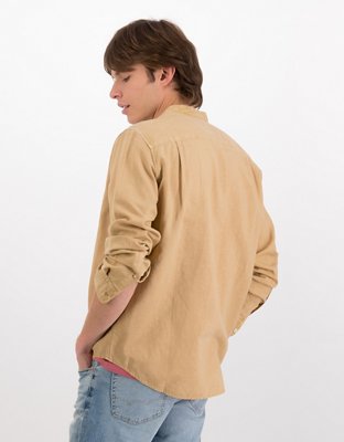 AE Band Collar Linen Button-Up Shirt