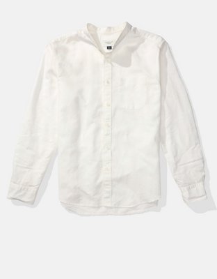 AE Camisa de Mezcla de Lino con Botones y Cuello Mao