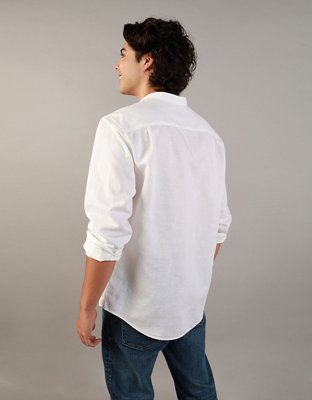 AE Camisa de Mezcla de Lino con Botones y Cuello Mao