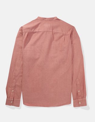 AE Camisa de Mezcla de Lino con Botones y Cuello Mao
