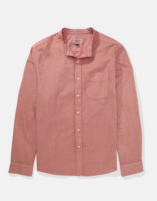 AE Band Collar Linen-Blend Button-Up Shirt