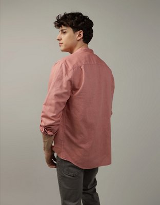 AE Camisa de Mezcla de Lino con Botones y Cuello Mao