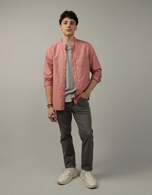 AE Camisa de Mezcla de Lino con Botones y Cuello Mao