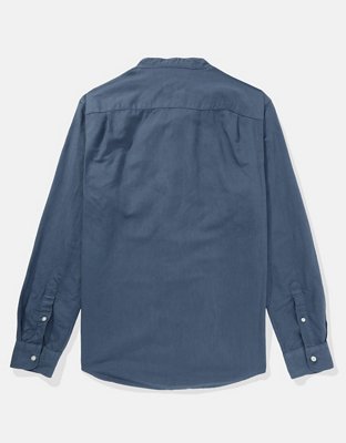 AE Band Collar Linen-Blend Button-Up Shirt