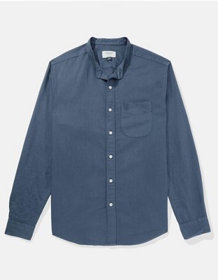 AE Band Collar Linen-Blend Button-Up Shirt