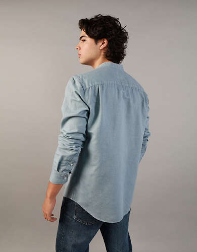 AE Camisa de lino con botones y cuello mao