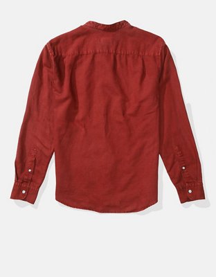 AE Band Collar Linen-Blend Button-Up Shirt