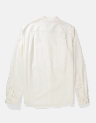 Мужские рубашки American Eagle AE Band Collar Twill Button-Up Shirt — фото 4