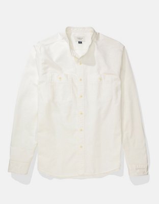 Мужские рубашки American Eagle AE Band Collar Twill Button-Up Shirt — фото 3