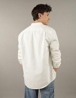 Мужские рубашки American Eagle AE Band Collar Twill Button-Up Shirt — фото 2