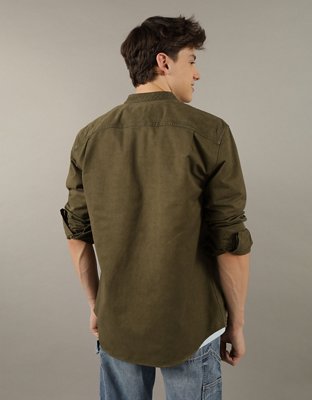 AE Band Collar Twill Button-Up Shirt