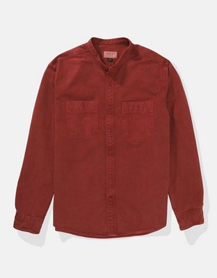AE Band Collar Twill Button-Up Shirt