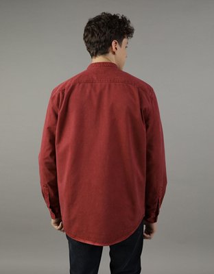 AE Band Collar Twill Button-Up Shirt