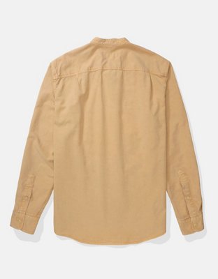AE Band Collar Twill Button-Up Shirt