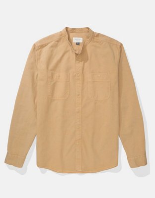 AE Band Collar Twill Button-Up Shirt