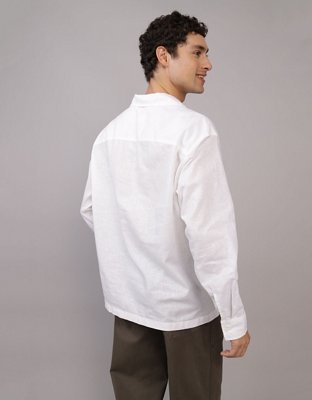 AE Long-Sleeve Linen-Blend Popover Shirt