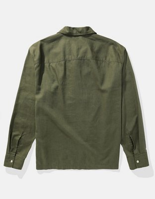 AE Long-Sleeve Linen-Blend Popover Shirt