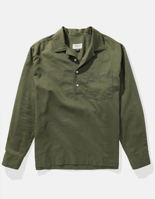 AE Long-Sleeve Linen-Blend Popover Shirt