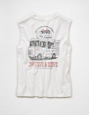 AE Boxy Fit Ice Cream Graphic Muscle Tank | American Eagle