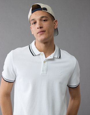 AE Camisa Polo Slim Fit Stretch Gastada y Decorada de Piqué